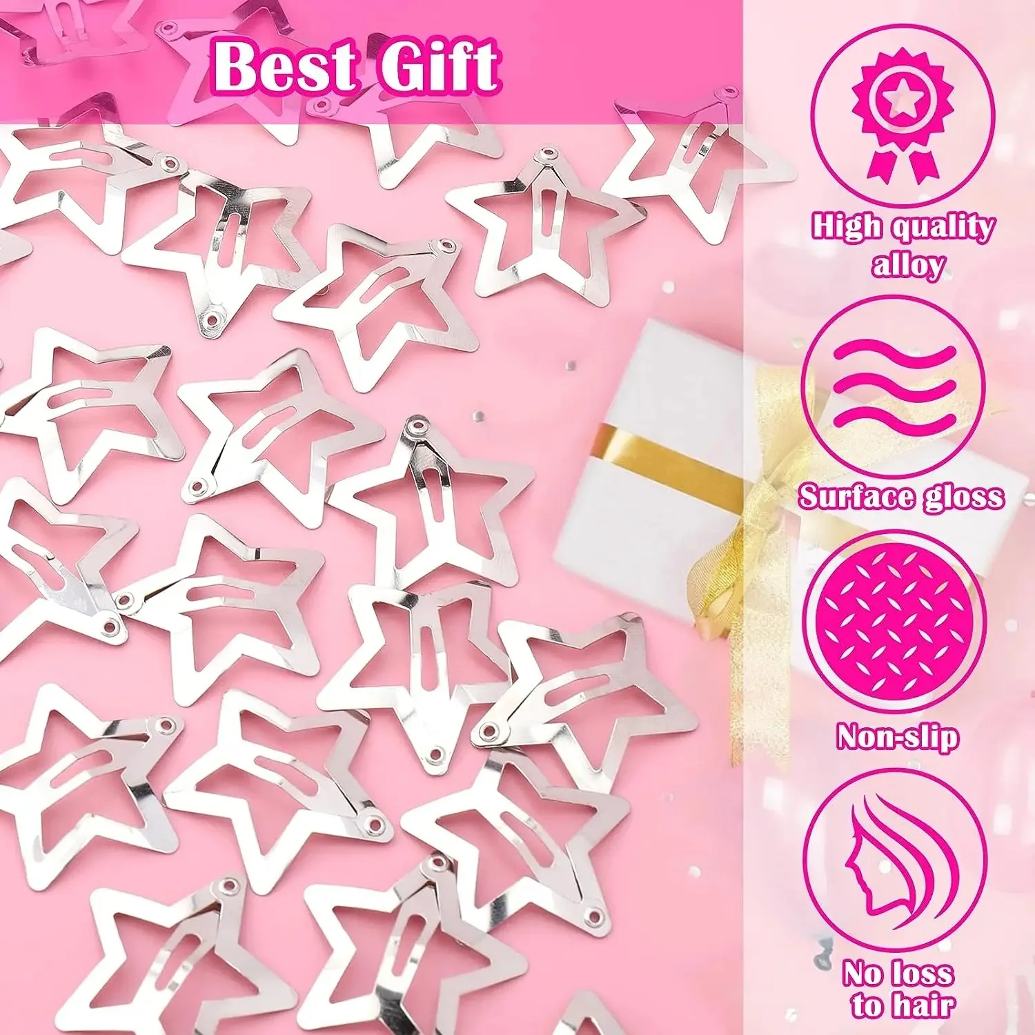 10/25/50/100/200pcs Y2K Silver Star Hair Clips for Girls Metal Snap Clip Hairpins Barrettes Hair Grip Jewel Hair Accessories