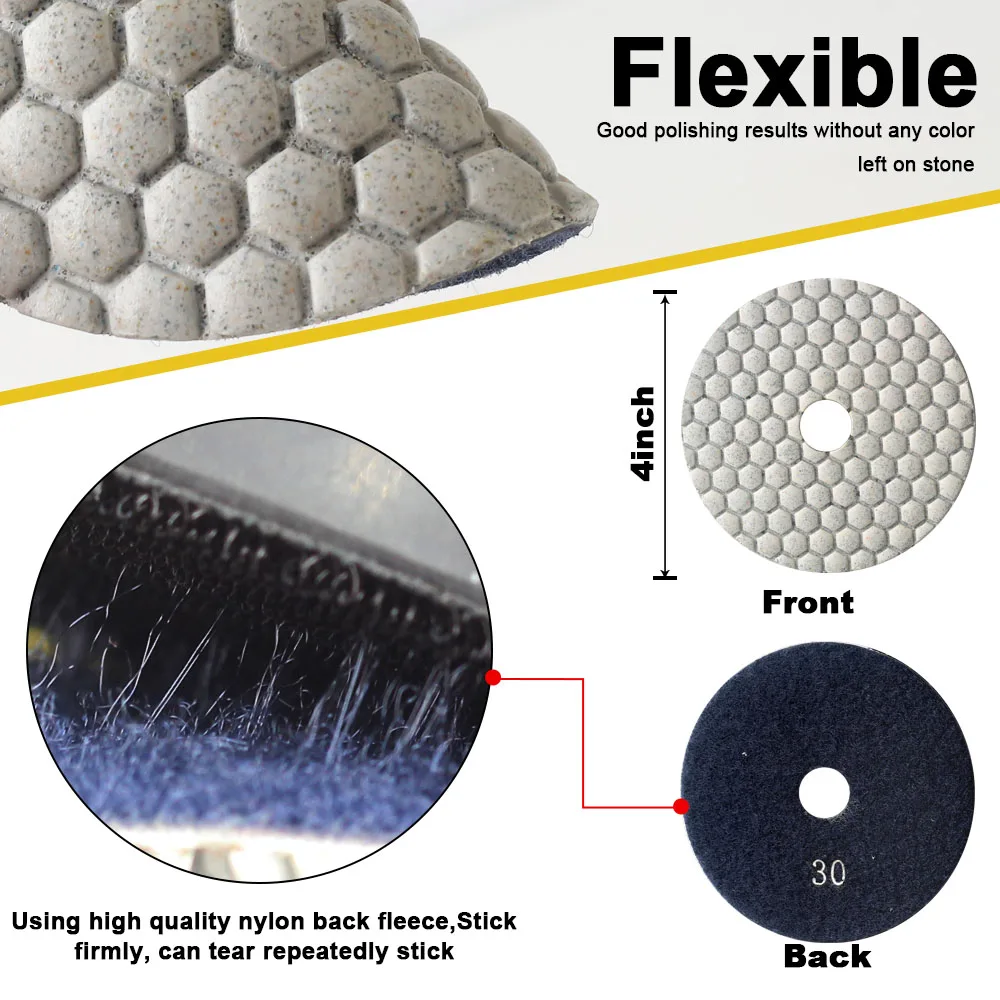 3pcs/set Grit 30# 4 inch 100mm dry diamond polishing pads for dry or wet polishing granite,marble engineered stone and concrete