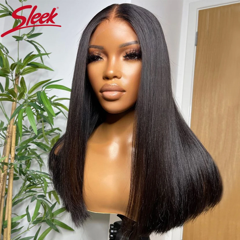 Sleek Straight Bob Human Hair Wigs For Women 16 Inch Natural Black 100% Remy Brazilian Hair Wigs 13X6X1 Lace Front Wigs