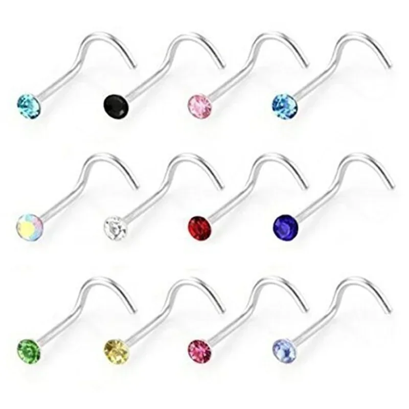 Delysia King 30pcs/set Women Punk Crystal Anti Allergy Nose Stud Bend Titanium Steel Body Puncture Jewellery