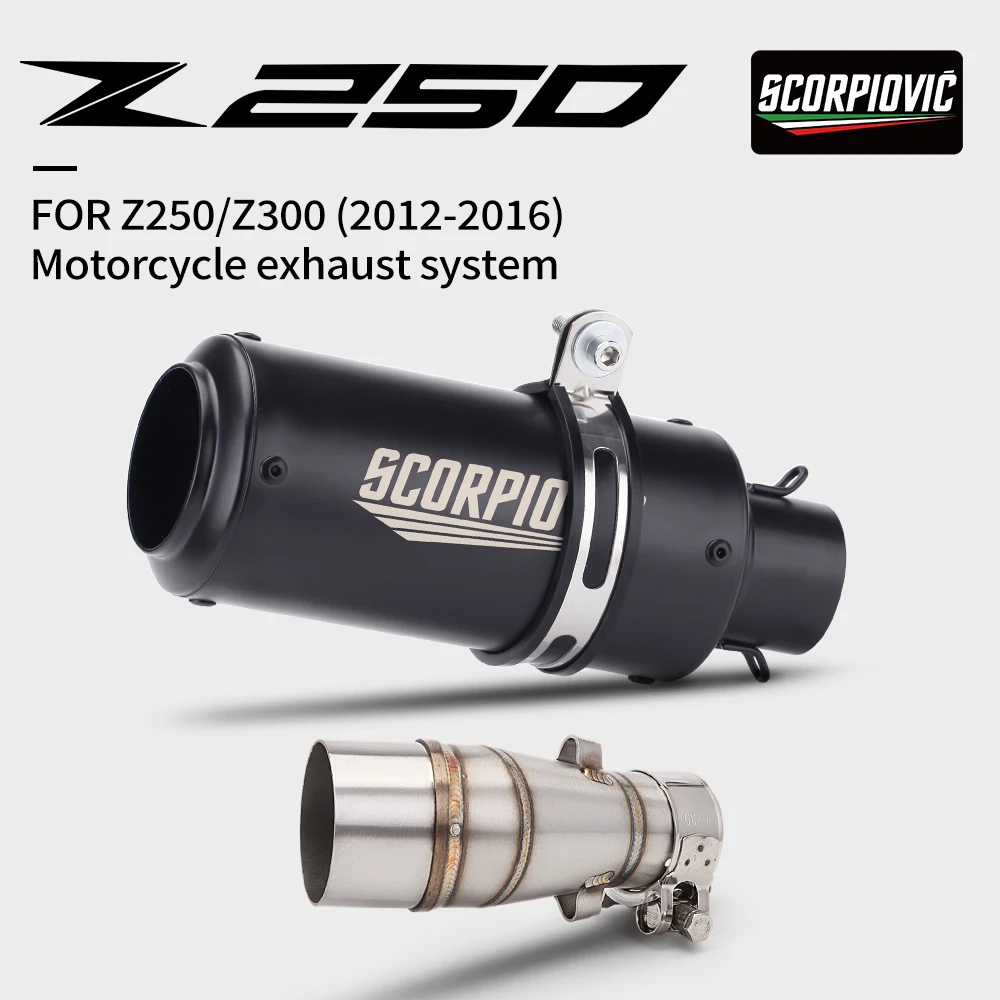 For Z250 Z300 2012-2016 YEAR Motorcycle Escape Slip On Exhaust Kit Stainless Steel Mid Pipe 89mm Cannon Muffler Fit
