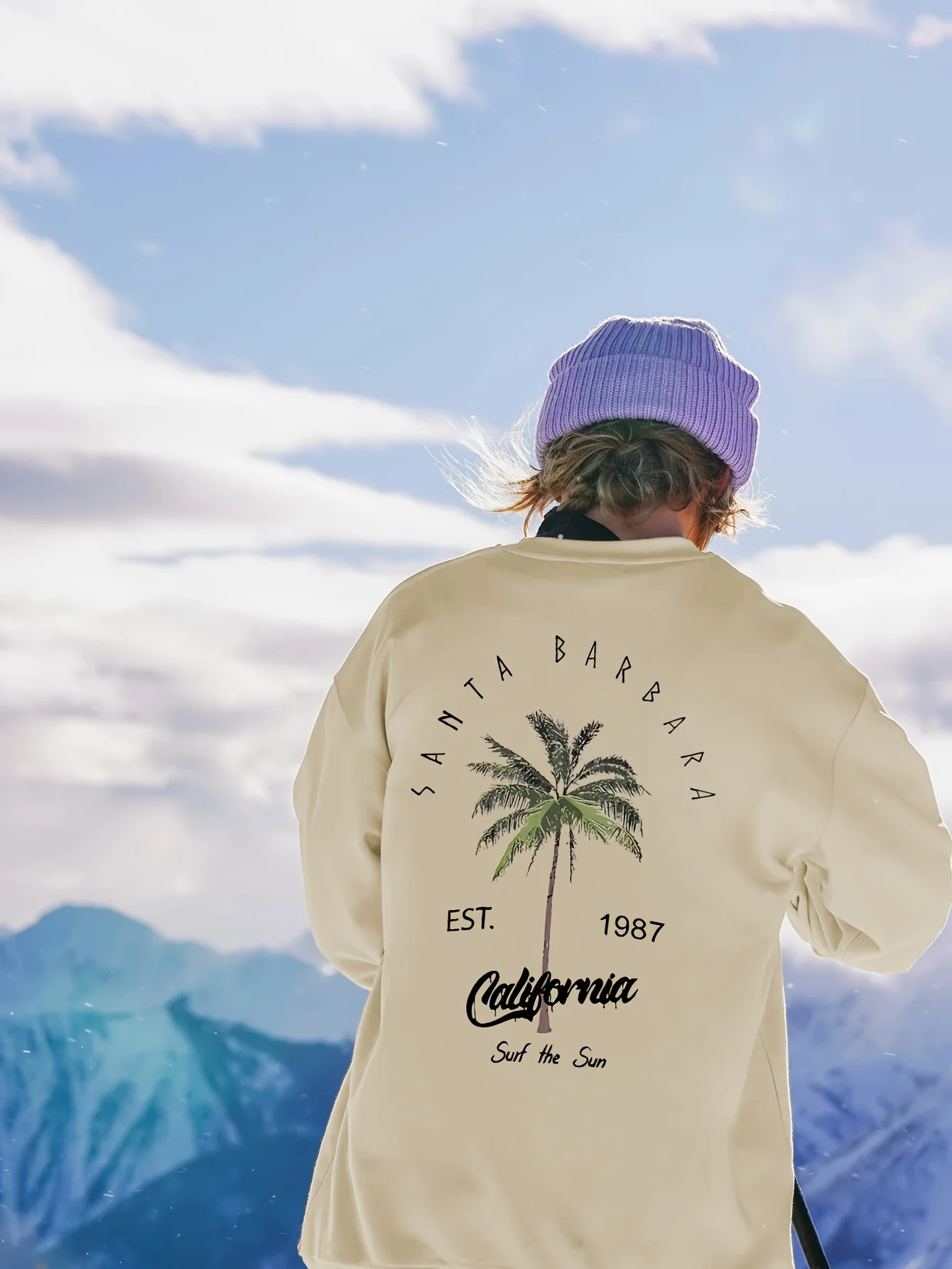 Santa Barbara California Palm Tree Est 1987 Print Sweatshirt Women o-nECK Streetwear Casual Loose Pullover Autumn Fleece Clothes