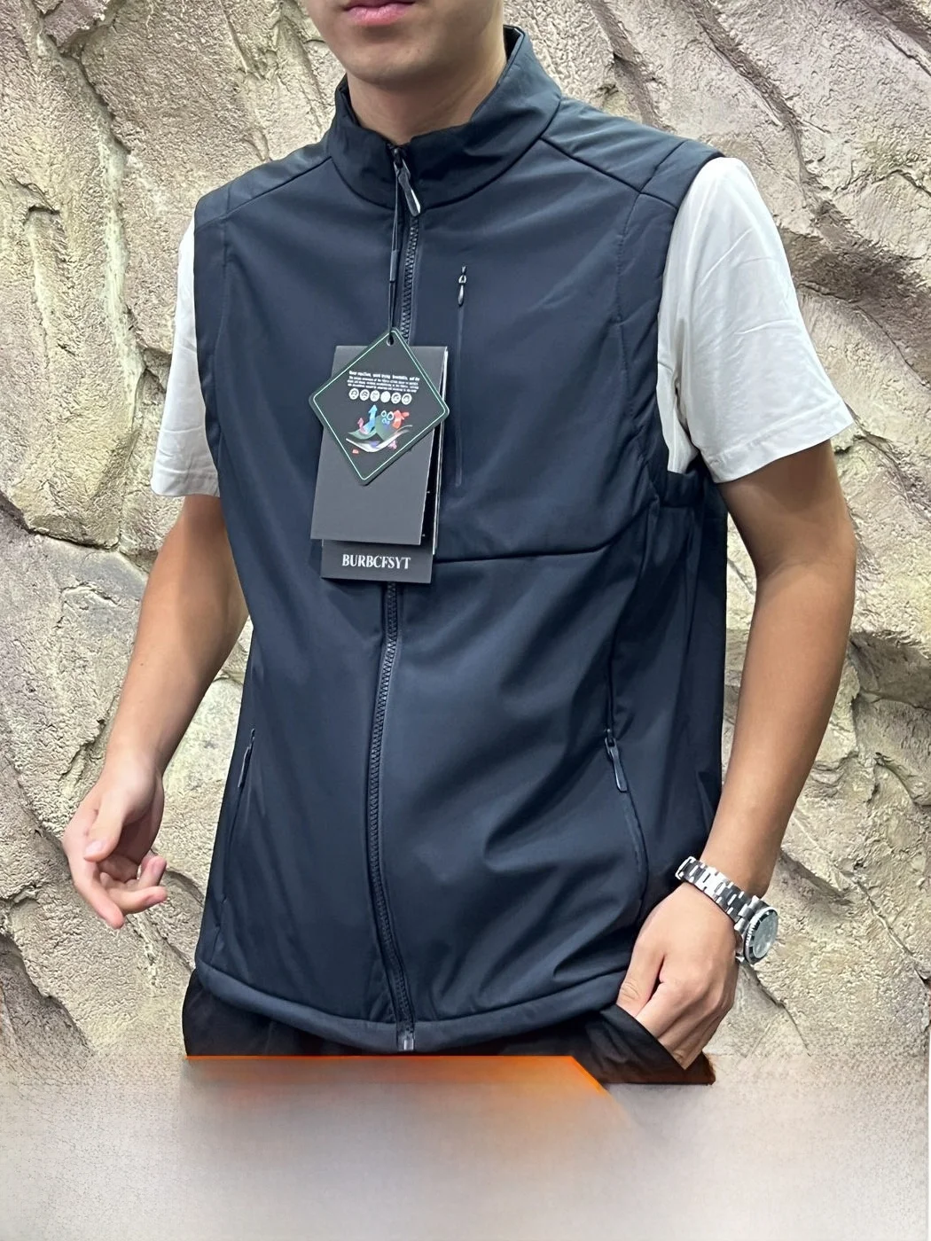 Commute Friendly 3D Tailored Composite Mink Vest Men's Stand Collar Waterproof Outdoor Soft  Vest Youth Casual Style Warmth