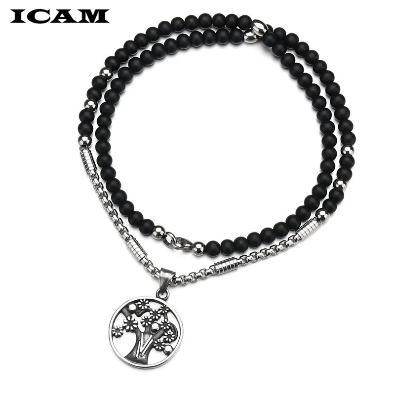 ICAM 2019 Tree of Life Enamel Stainless Steel Chain Necklaces for Men  Silver Color Necklace Jewelry colgante hombre