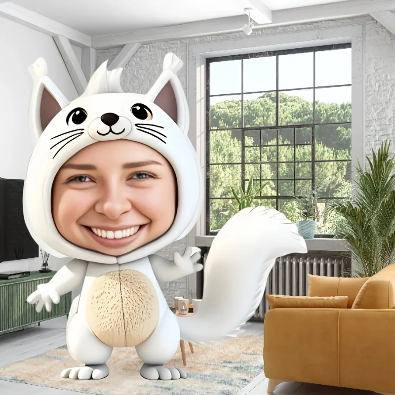 Custom Face Photo White Cat Shaped Hugging Pillow Personalized Anniversary Gift Decorate Cute Sofa Throw Cushion for Loved Ones