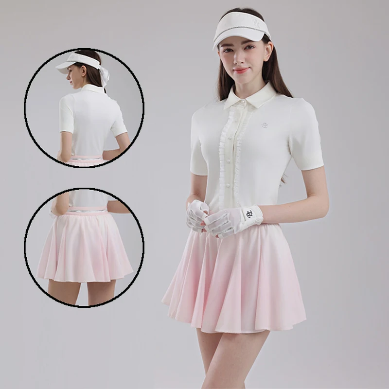 PL Golf Wome Polos à manches courtes chemises à volants haut de sport élégant dame jupe courte mince avec jupe Tutu de Golf plissée courte intérieure