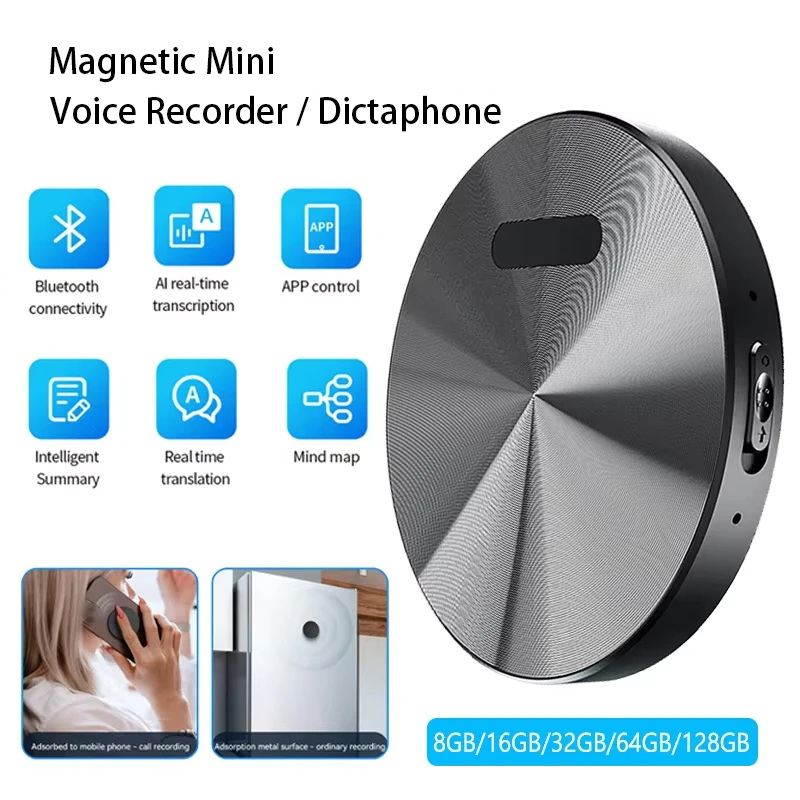 

Magnetic Portable Voice Recorder AI ChatGPT Intelligent Transcription Translation Mind Map Sound Record APP Control Dictaphone