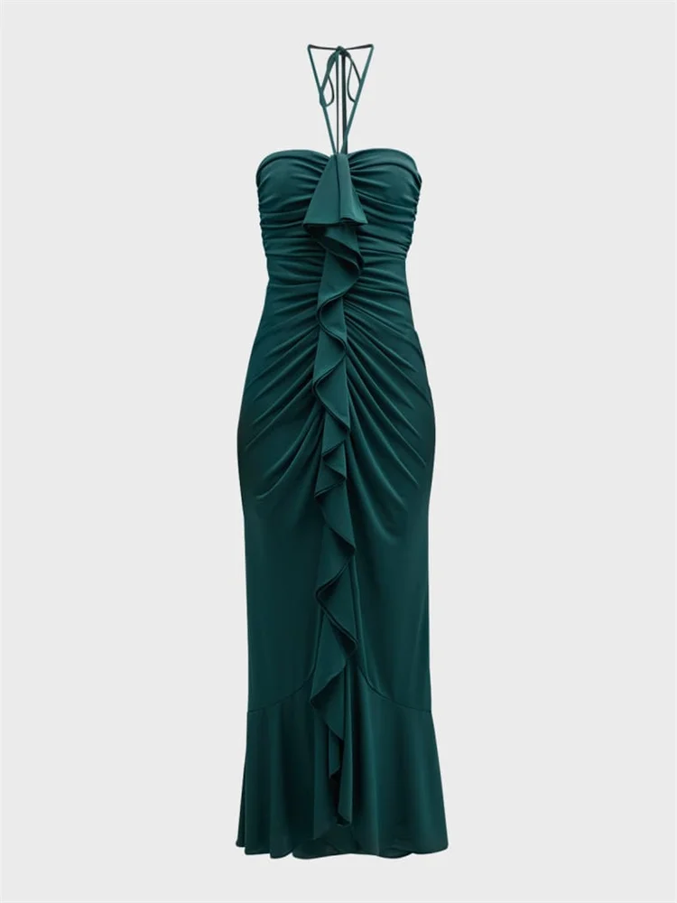 

New Arrival Halter Neckline Sleeveless Chiffon Sheath Evening Dress Elegant Open Back Zipper Floor Length Gown For Women 2024