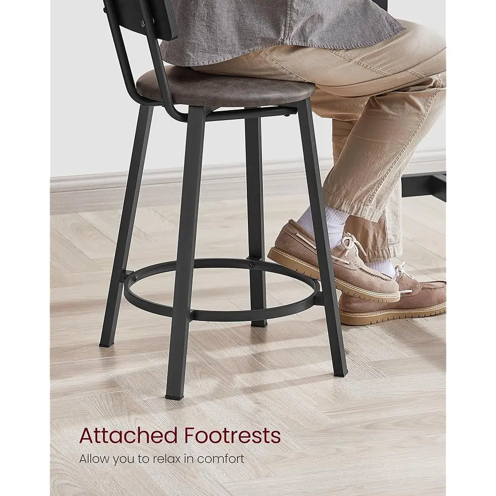 Bar Stools, Set Of 2 Pu Upholstered Breakfast Stools, 29.7-Inch Barstools With Ba And Footrest, Simple Assembly, For Dining