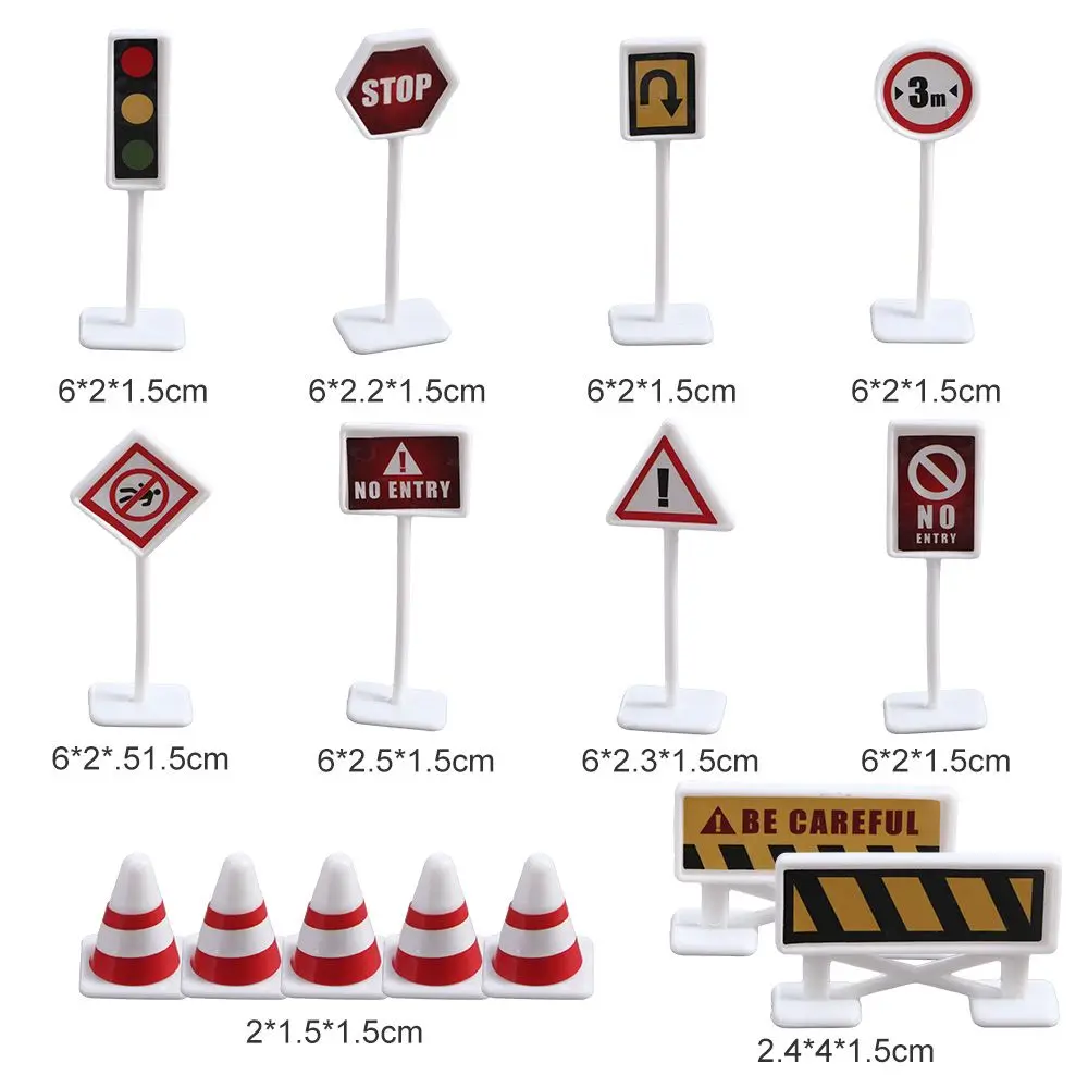 15Pcs/Set Traffic Toys Traffic Signs Mini Traffic Signs Model Toy City Traffic Road Block Simulation Scene Mini Boys Girls Gifts