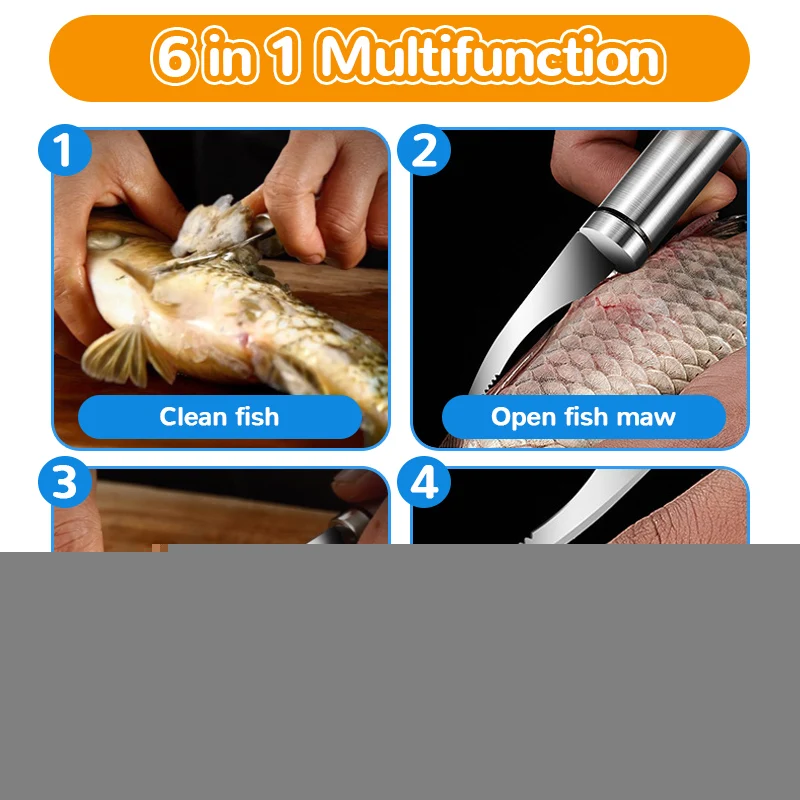 Couteau à Éplucher les Crevettes 6 en 1 en Acier Inoxydable 304, Outil Multifonction pour Éplucher les Coquilles, Fruits de Mer