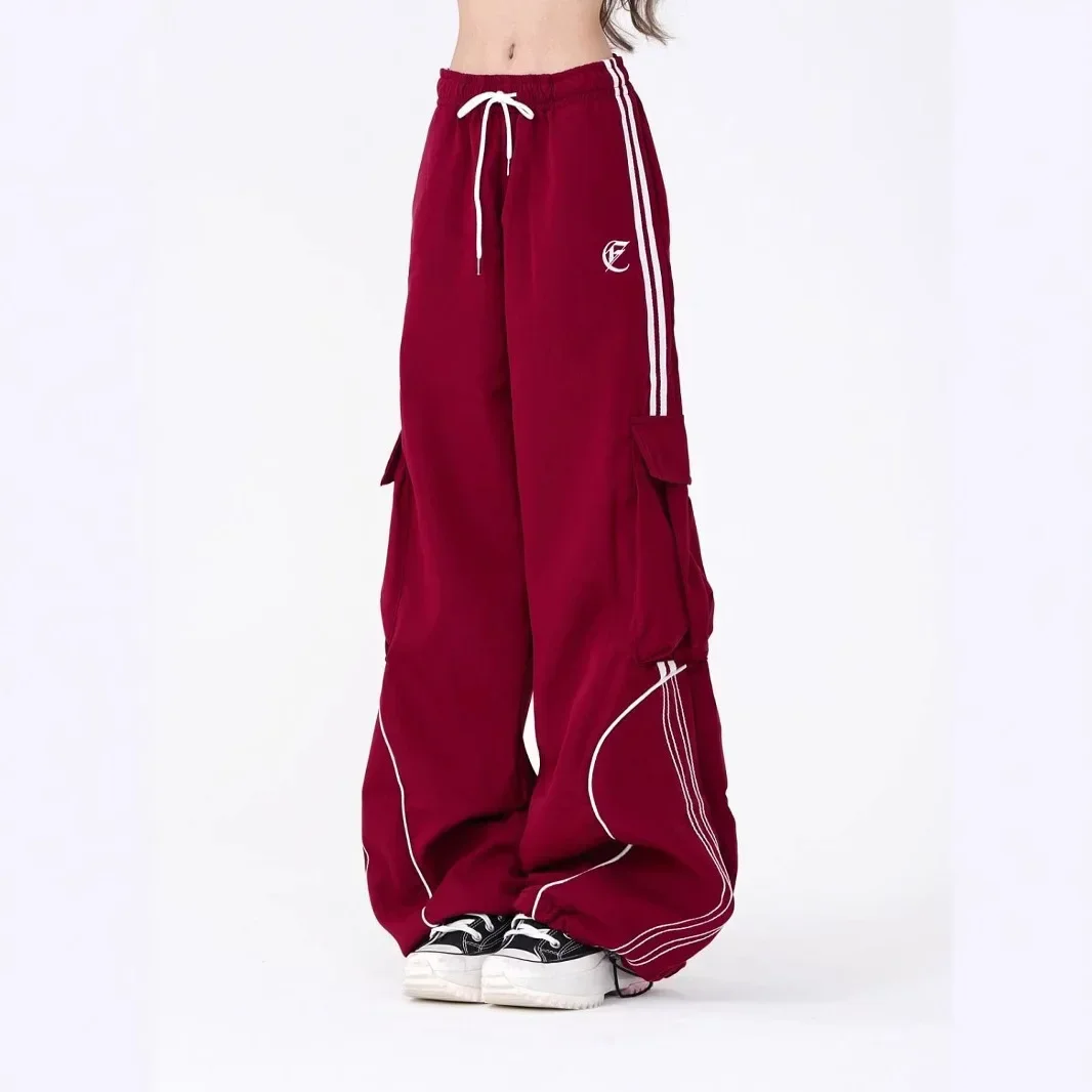 

Pop Retro American Work Pants Women's Street Dance Wide Leg Drawstring Loose Slimming Sports Long Trousers Autumn Winter