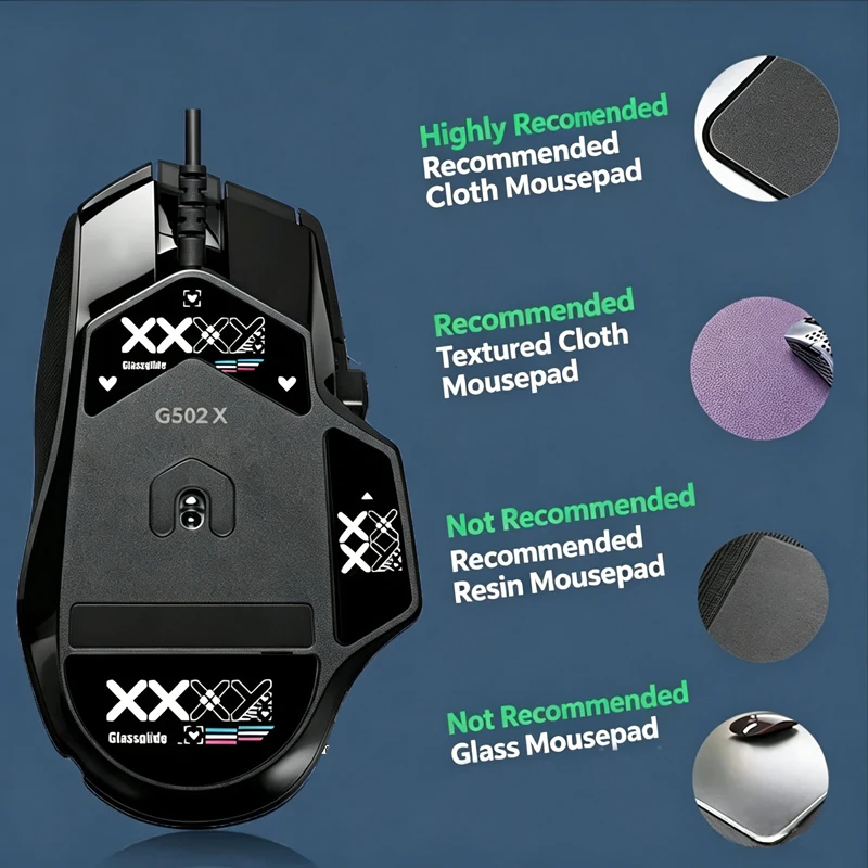 Glass Mouse Skates Feet Compatible with Logitech G502 X Wired / G502 X Wireless Gaming Mouse Feet Replacement