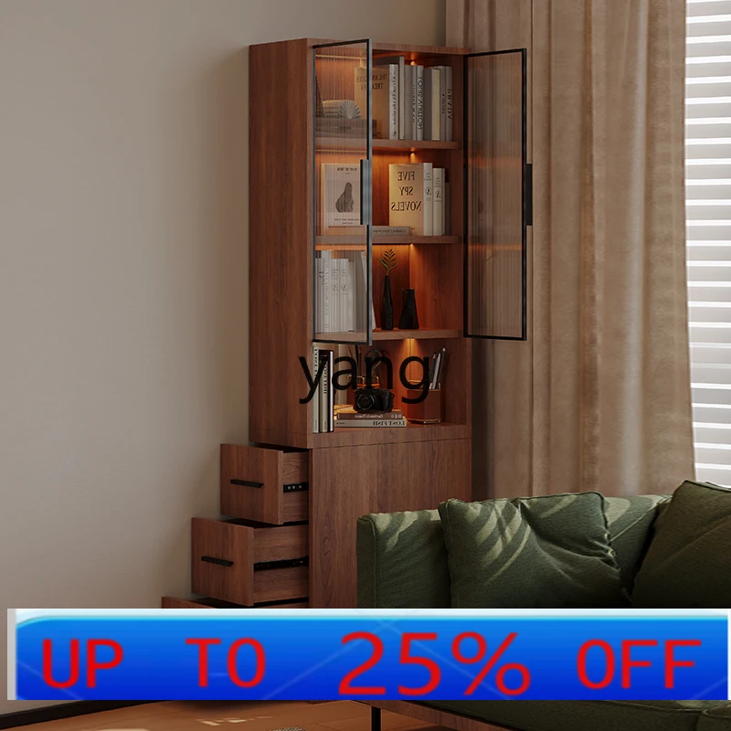 خزانة كتب بباب زجاجي وسحب جانبي من Lhh، رف زاوية من الخشب الصلب الفاخر عالي الإحساس #1