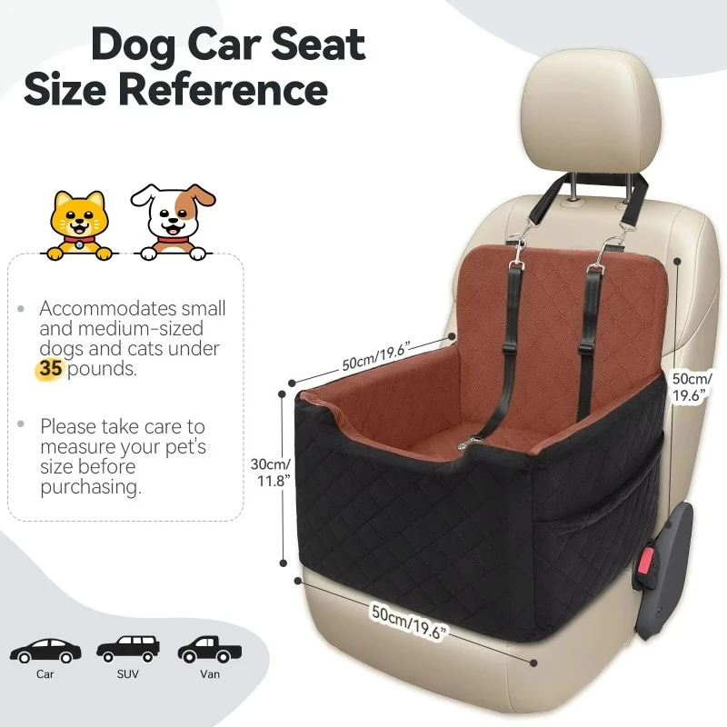 Memory Foam Dog         Seat - 2 Safety Belts, Washable Cover, Fits Small/Medium Dogs Up to 35lbs