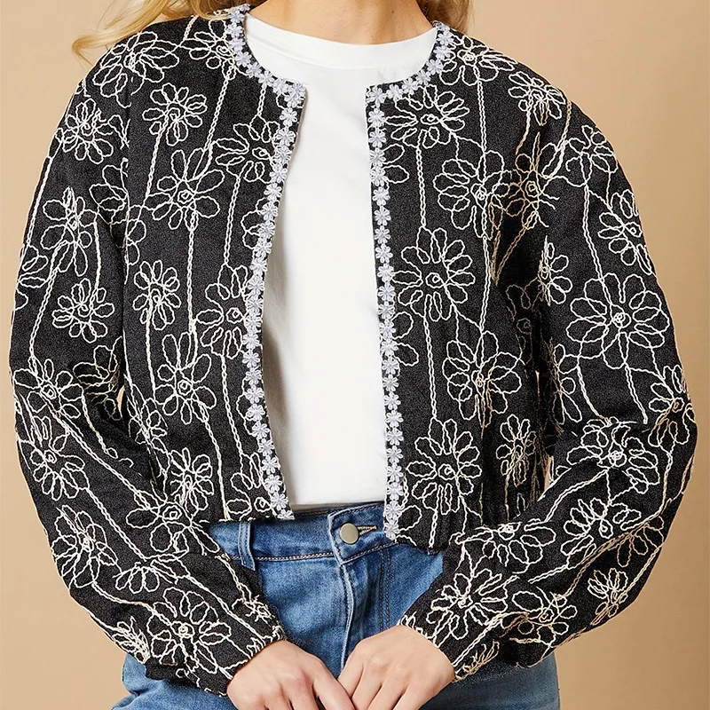 

Women's New Floral Print Round Neck Cropped Cardigan Jacket Loose Slimming Comfort Casual Versatile Commute Elegant Designer Top