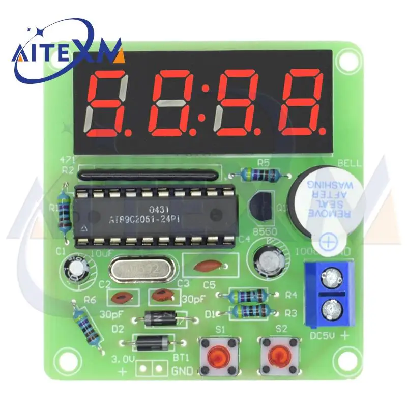 

AT89C2051 Digital 4 Bits Electronic Clock Electronic Production Suite DIY Kit Learing Kit for Arduino