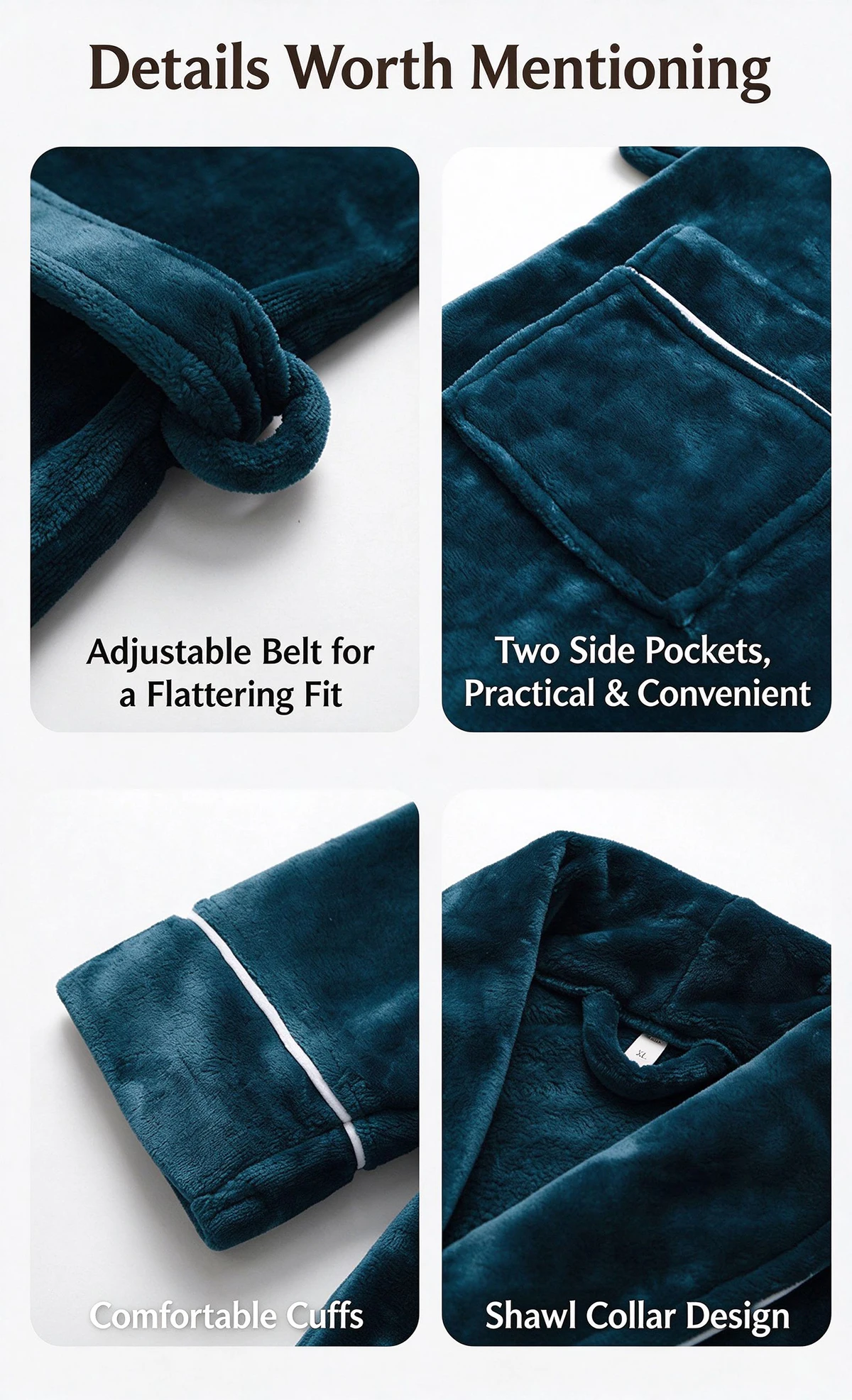 Paar-Bademantel für Damen und Herren, Flanell-Fleece-Morgenmantel, dicker, warmer Plüschmantel mit Schalkragen und Gürtel, Winter-Schlafanzug, Loungewear – Detail 9