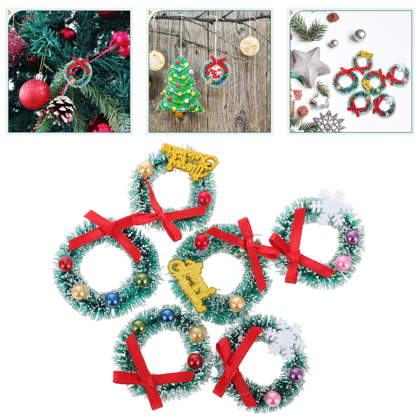 

6 Pcs Fairy Christmas House Micro Landscape Decoration Ornaments Garland Kit Wreath Sisal Silk Tree Wreaths Elder