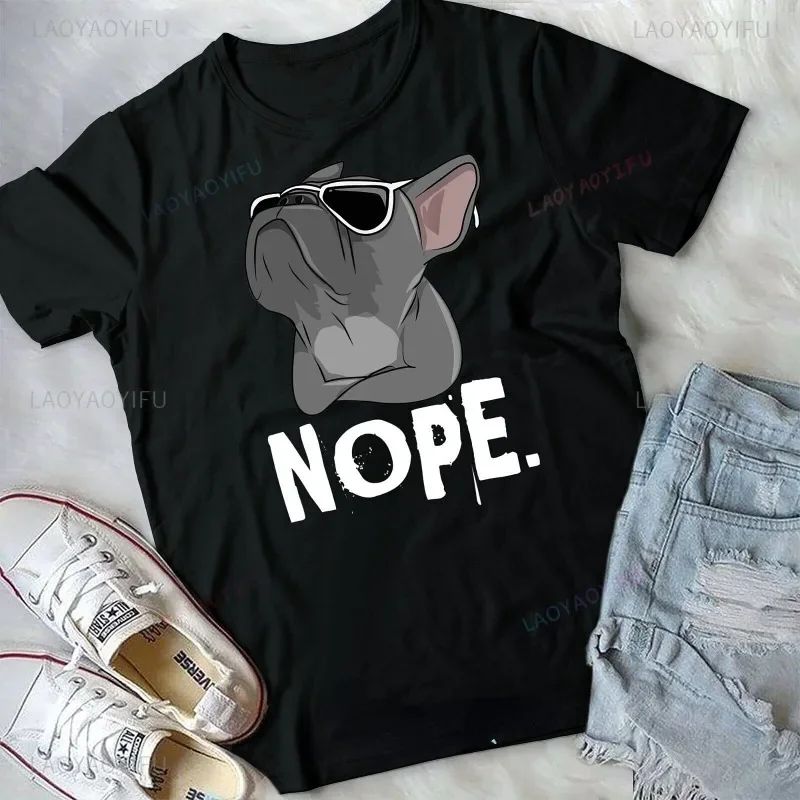 Divertido y creativo Nope Lazy Frenchie para Bulldog Francés, camiseta con cuello redondo para hombre y mujer, pantalón corto informal de manga,