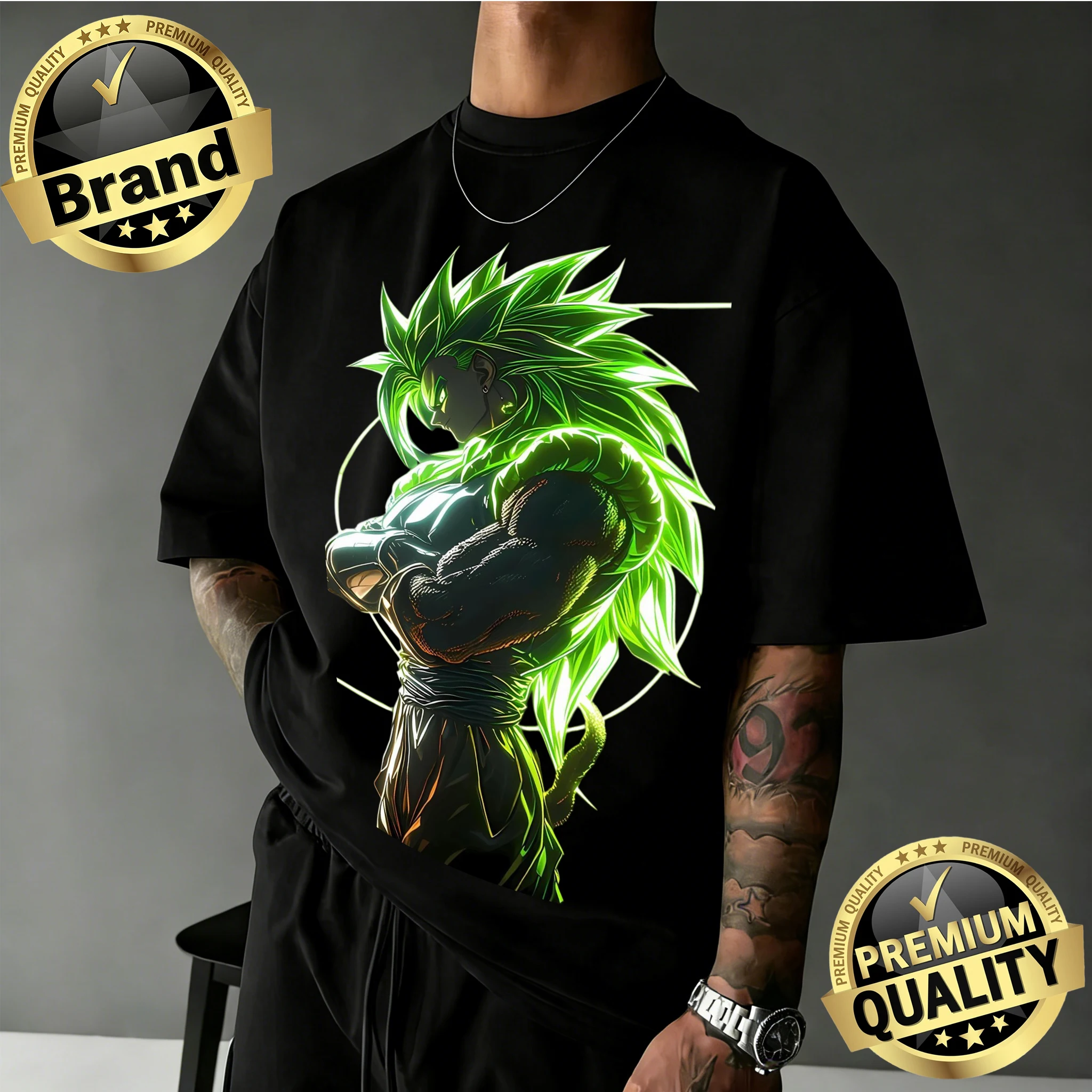 2026 Sommer Dragon Ball Oversized T-Shirt Broly Super Saiyan 3 Neon-Grün Stil Nostalgie Retro Grafik-Print 100% Baumwolle Y2k