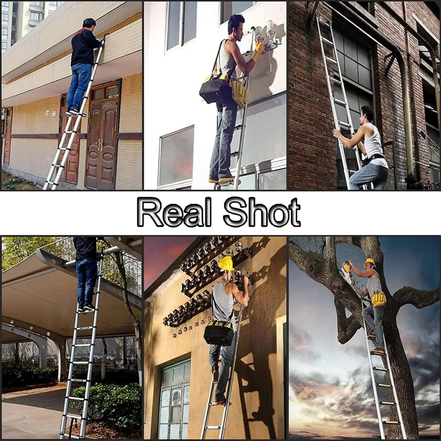 3.8m Telescopic Ladder+Detachable Hooks,Aluminium Extension Ladder-Anti-Slip Feet&Steps for Safety Use,Folding Step Ladder Loft