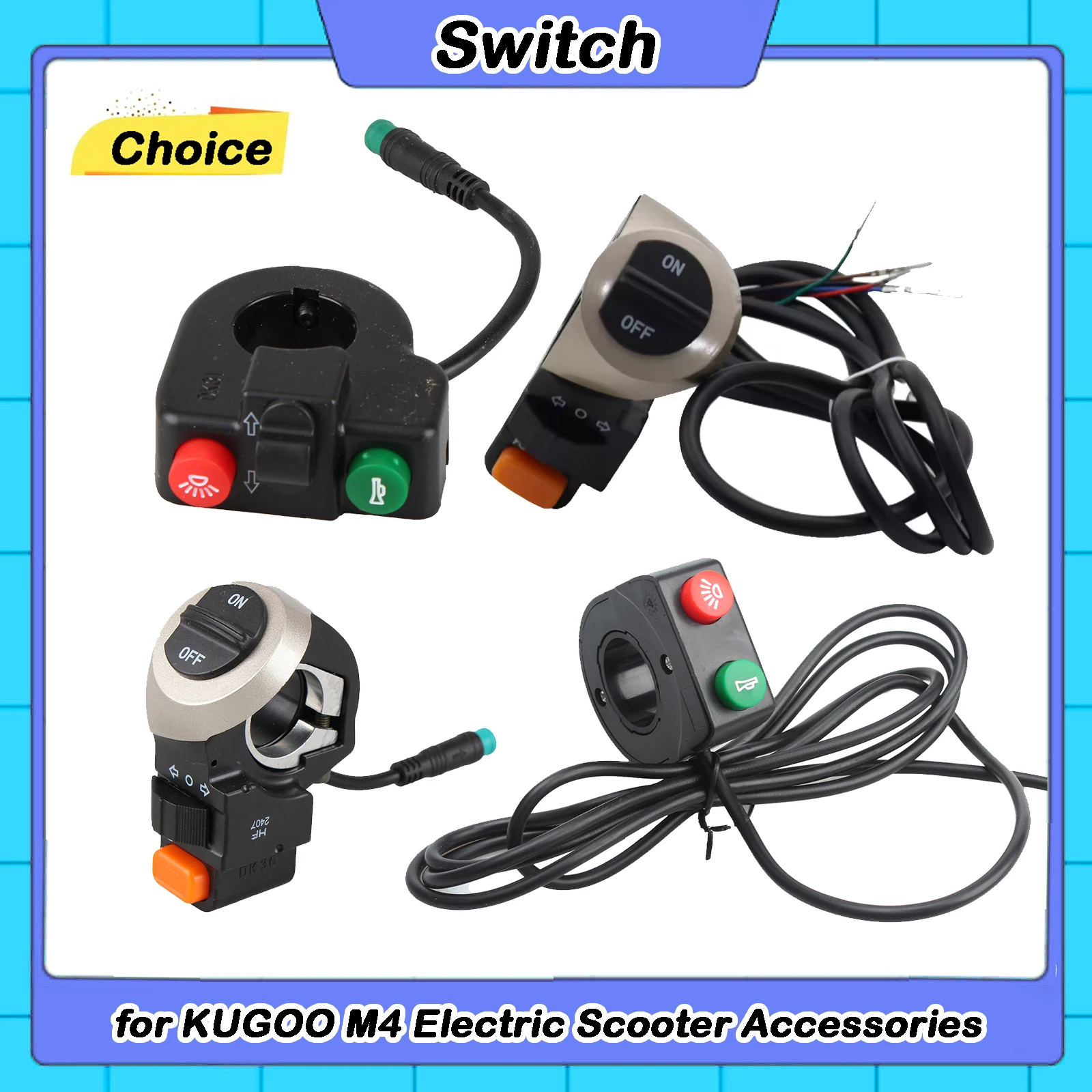Electric Scooter Switch Waterproof Turn Signals On/Off Button Light Switch 5 Pin for Kugoo M4 Pro 10Inch kickscooter Parts