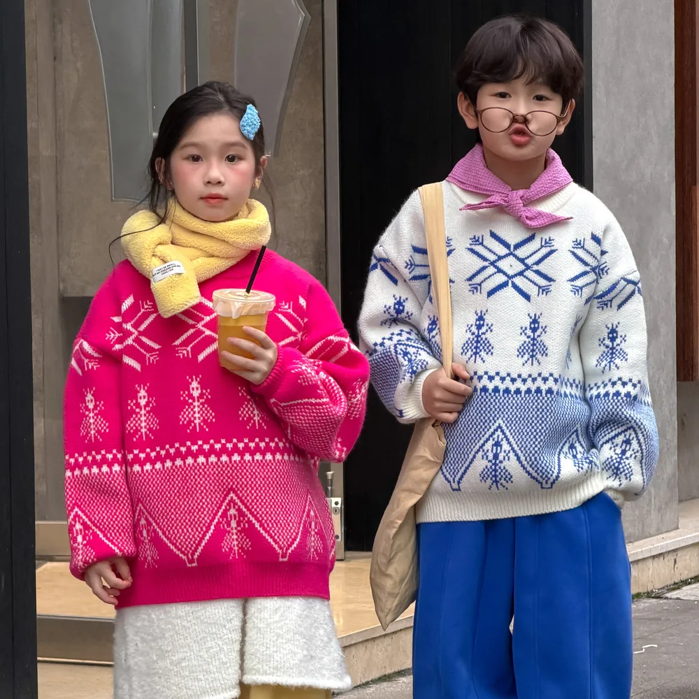 

RAISE Winter Children Sweater Korean Irregular Knitted Top For Kids Girl Round Collar Casual Contrast Toddler Baby Boy Pullovers