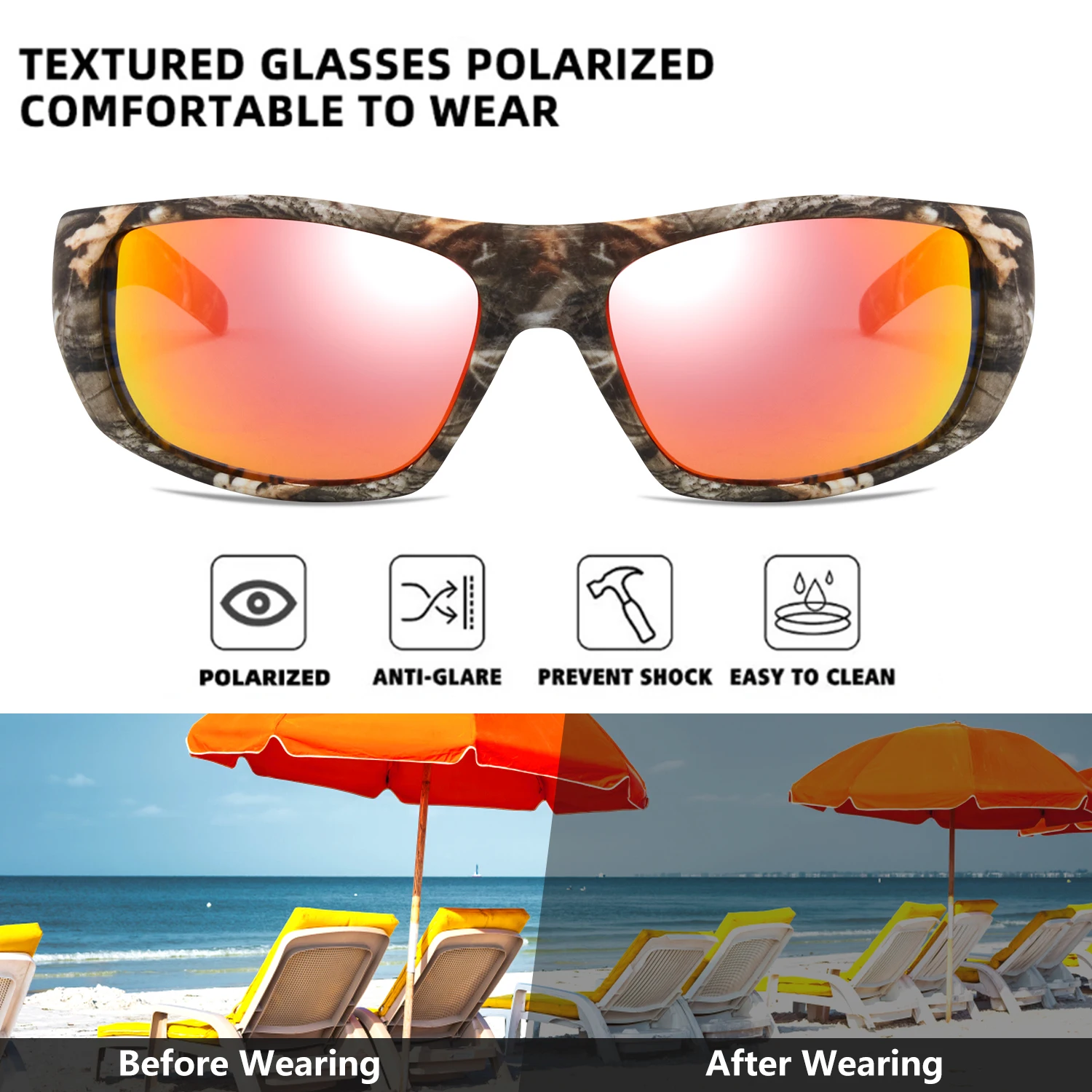 Men\'s Camouflage Polarized Sports Sunglasses: UV400 Protective Glasses  Wraparound Goggles Suitable for Driving and Fishing