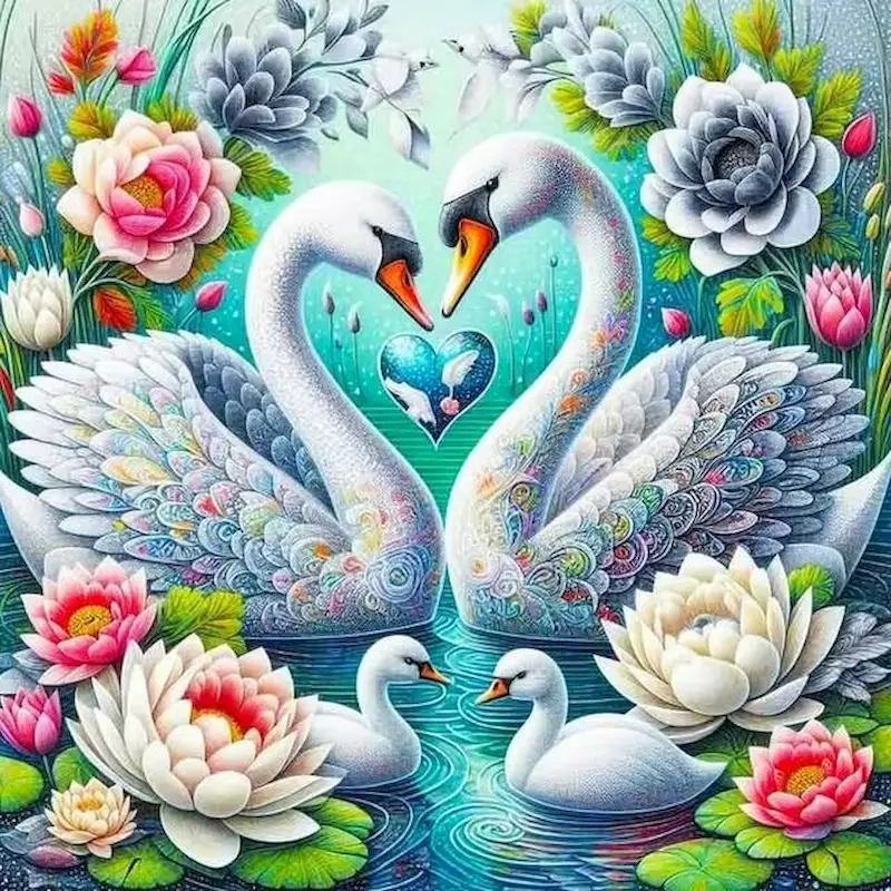 

GATYZTORY Diamond Mosaic Swan Animal Suitable For Beginners DIY Diamond Painting Flower Picture Rhinestones Unique Gift