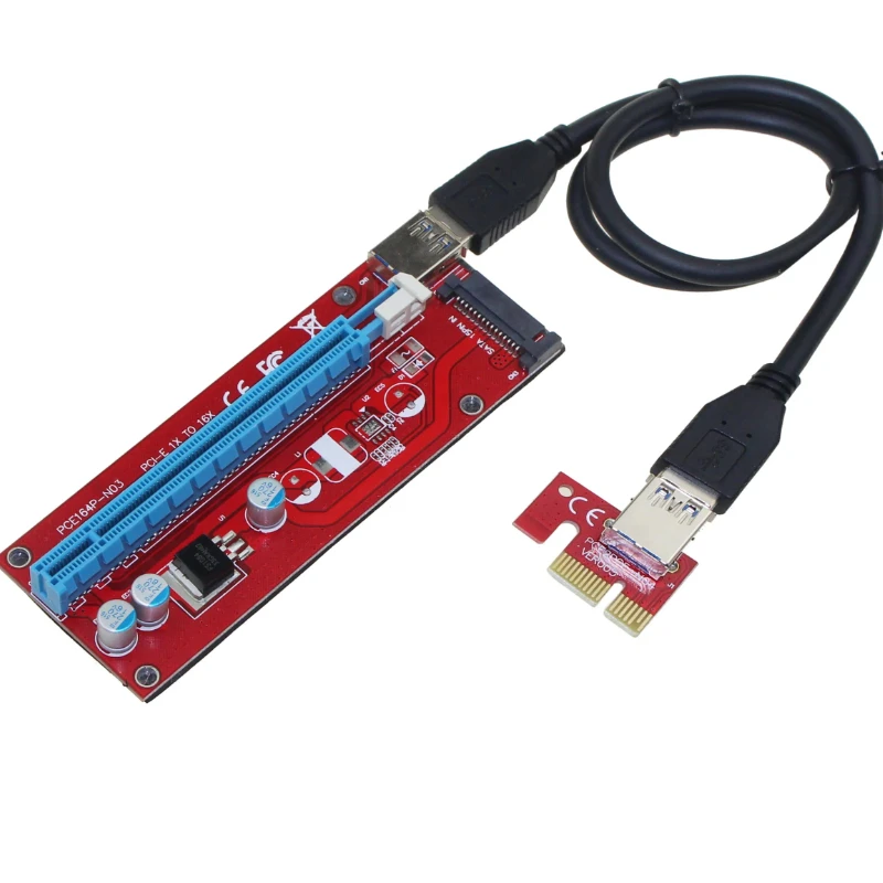 PCI-E Riser Card 1X to 16X USB3.0 SATA Power 6-Pin Enhanced V009S LED Indicator GPU Extension Cable for BTC Mining Motherboard