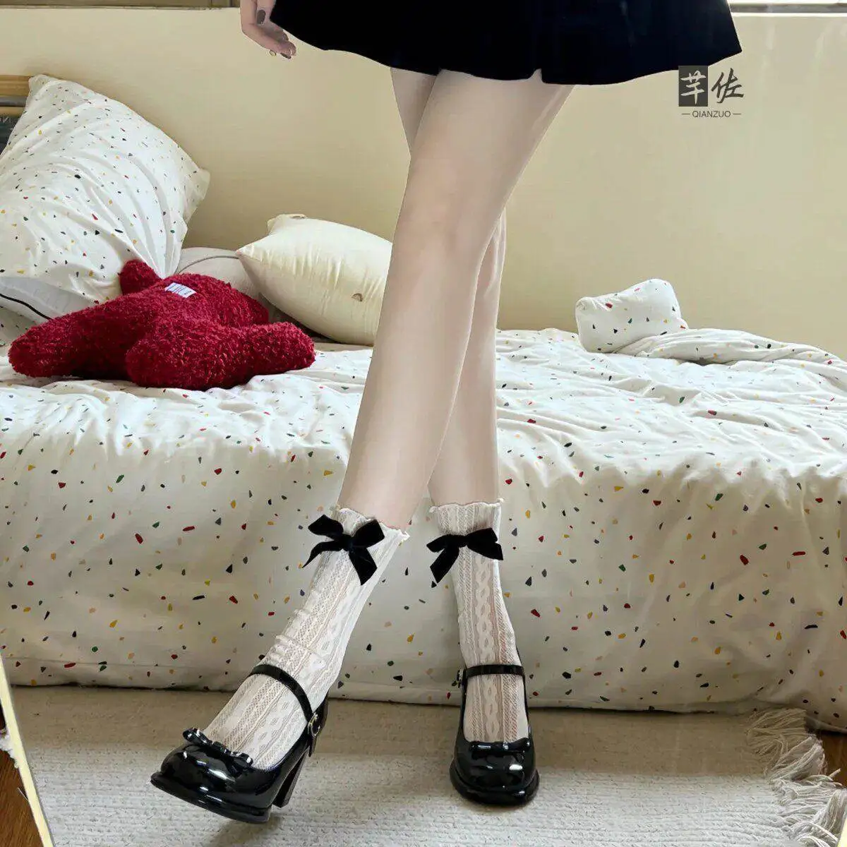 Lace  Knot Thin Moisture Wicking Women's Socks Summer Mid-Calf JK Uniform Matching Socks Breathable Comfortable