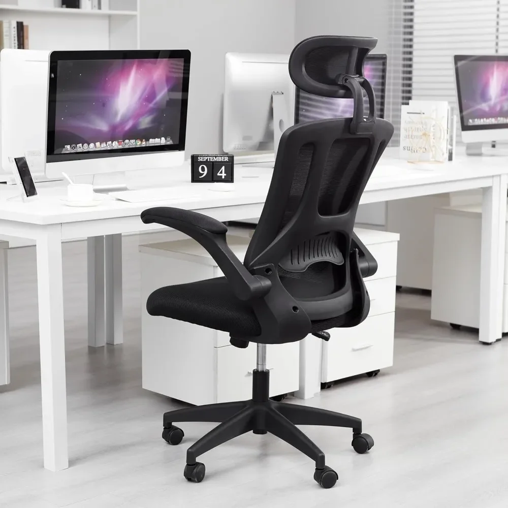 Ergonomic Office Desk Chair - Computer Chair with Adjustable Flip-Up Armrests, Lumbar Support, Headrest & Tilt Function