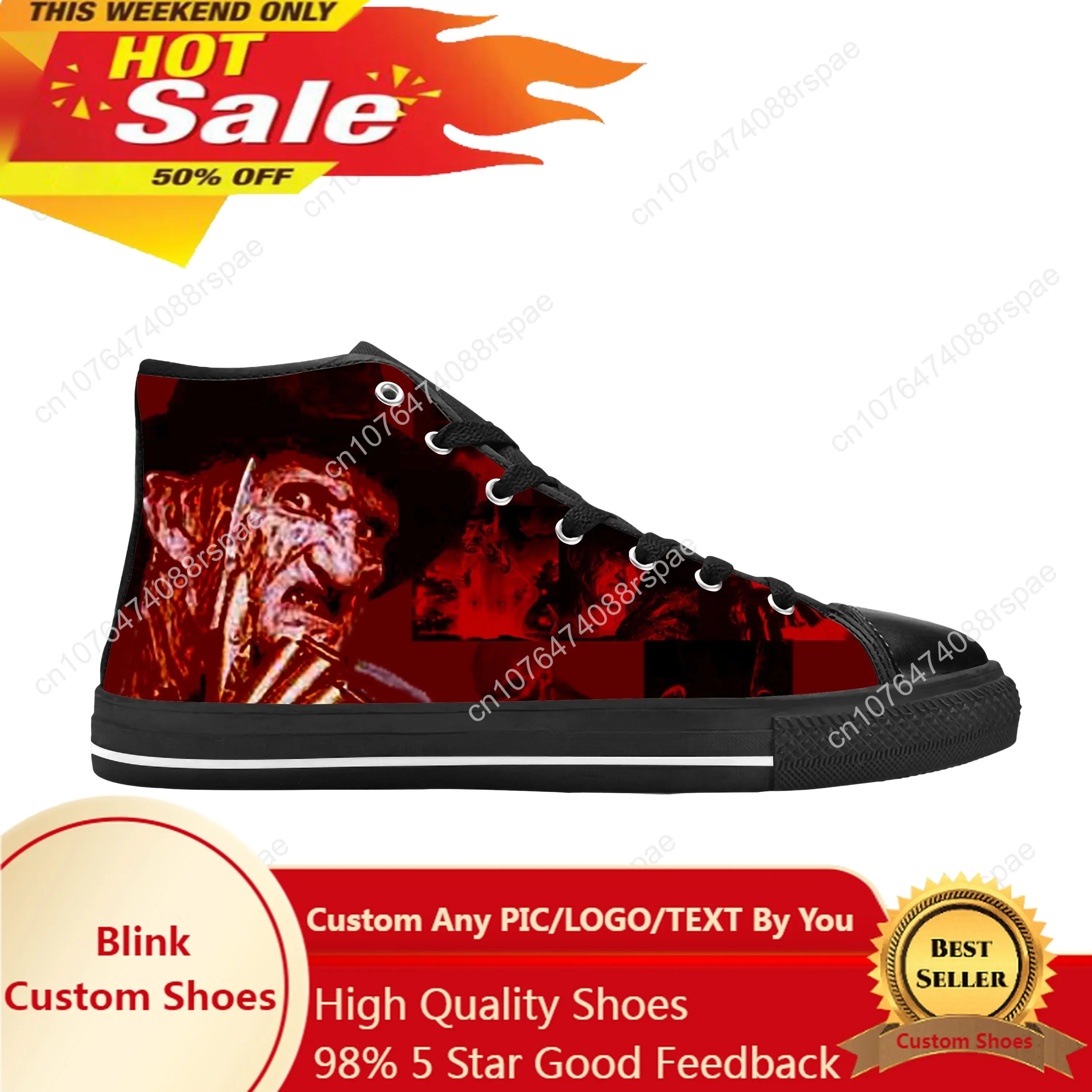 Kruegers Street Horror Elm Scary Nightmare Freddy zapatos de tela informales, Zapatillas altas cómodas y transpirables con estampado 3D para hombres y mujeres