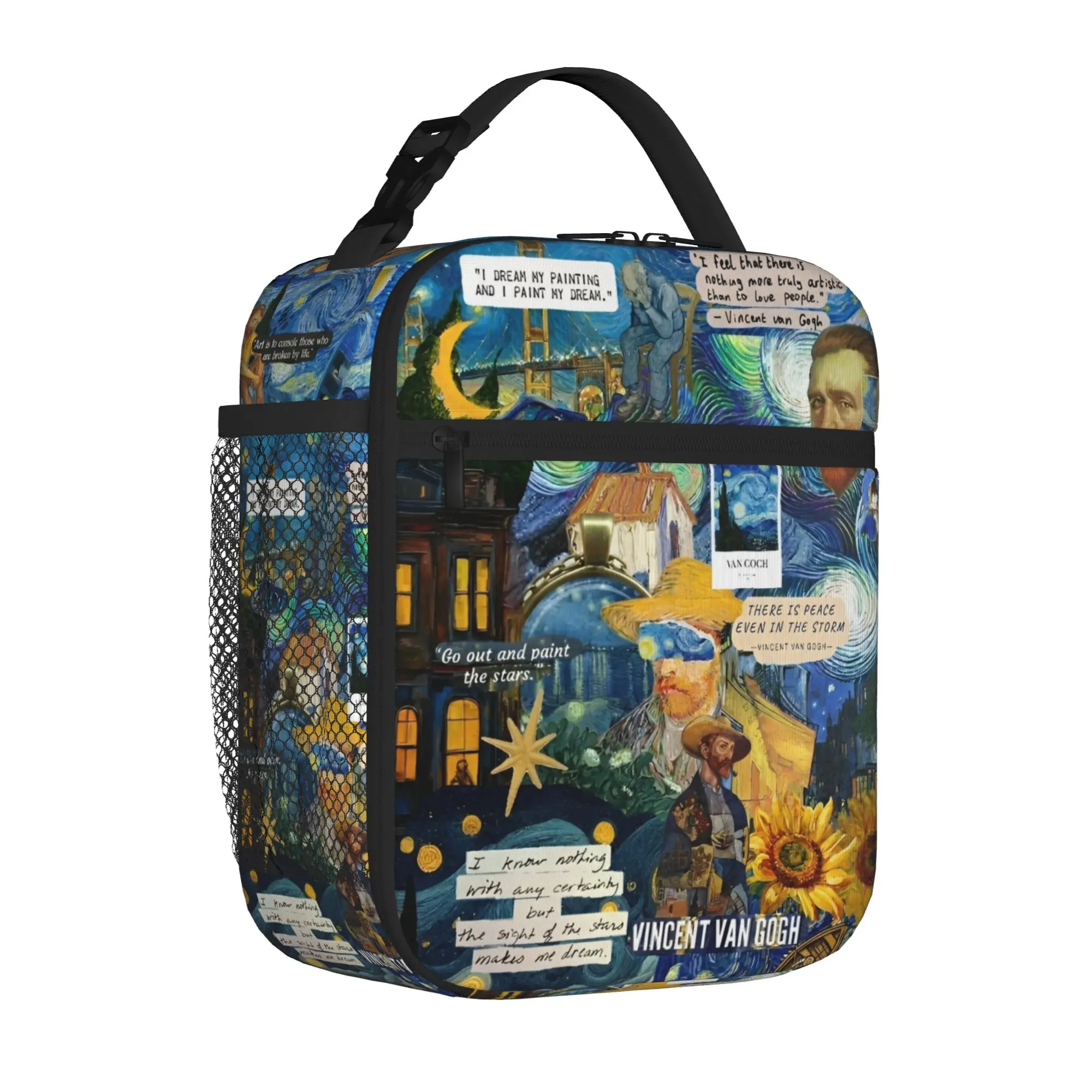 Van Gogh Art Oil Paintings Insulated Lunch Tote Bag Sunflowers Starry Night Portable Thermal Cooler Large Capacity Bento Bags