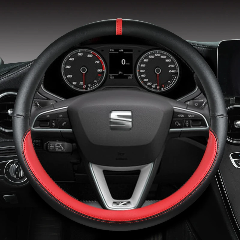 Microfiber Leather Car Steering Wheel Cover Non-Slip 38cm For Seat Tarraco Arona Ateca Ibiza Toledo Mii Leon Arosa Exeo ST FR - Image 2