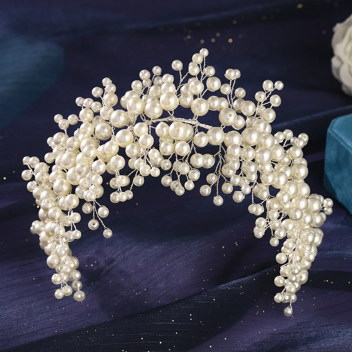 Luxury Pearl Bridal Hairband Full Pearl Handmade Crown Bride Wedding Hair Accessories Party Noble Headbands For Women