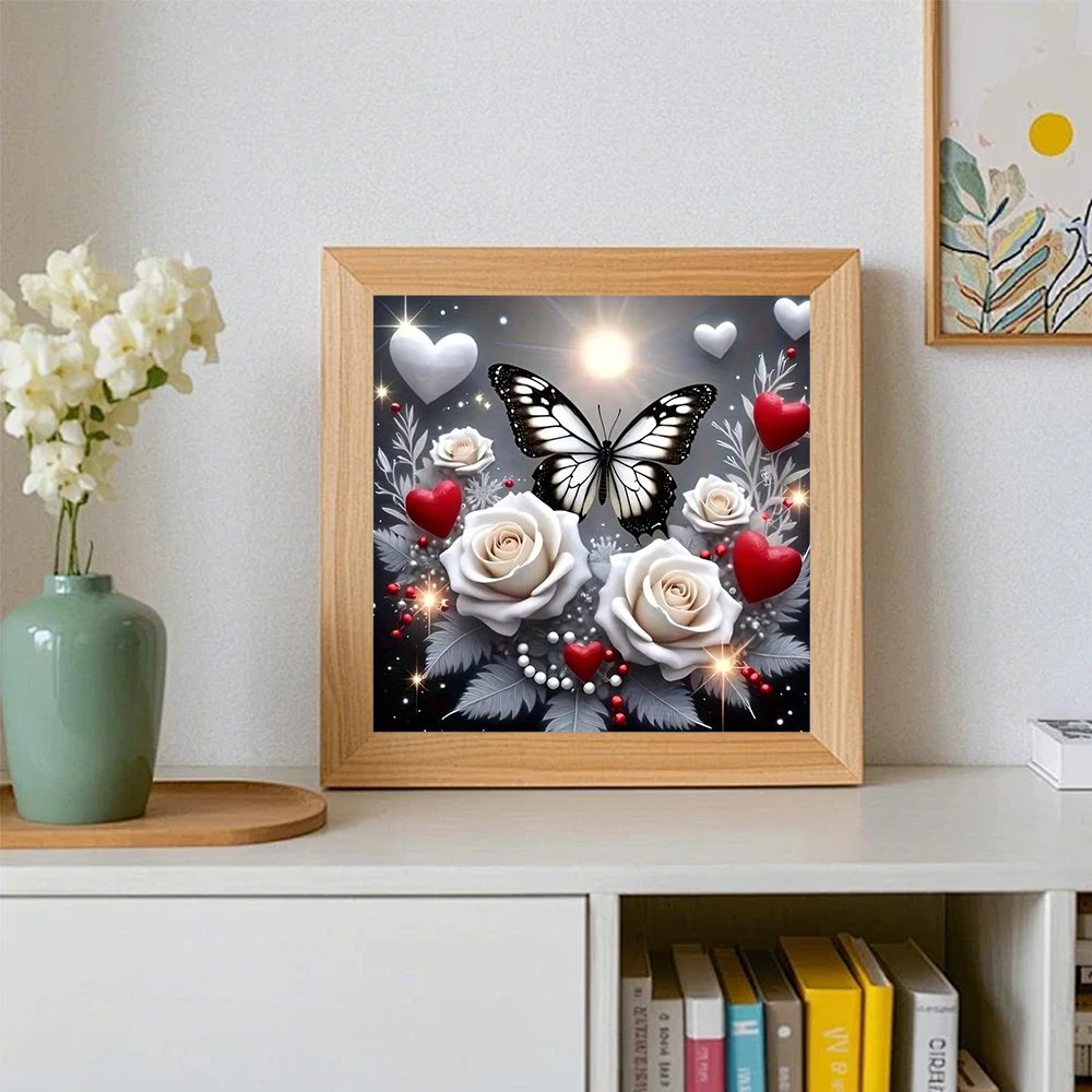 1pc frameless   Diamond Mosaic Butterfly Flower Animal Cross Stitch Diamond Painting 5d Rose Floral Square Round Drill Home Deco view 3
