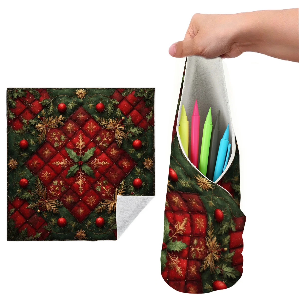 Christmas Red And Green Diamond Pattern Self-Adhesive Fabric,Universal Wrapping Blanket for All Seasons