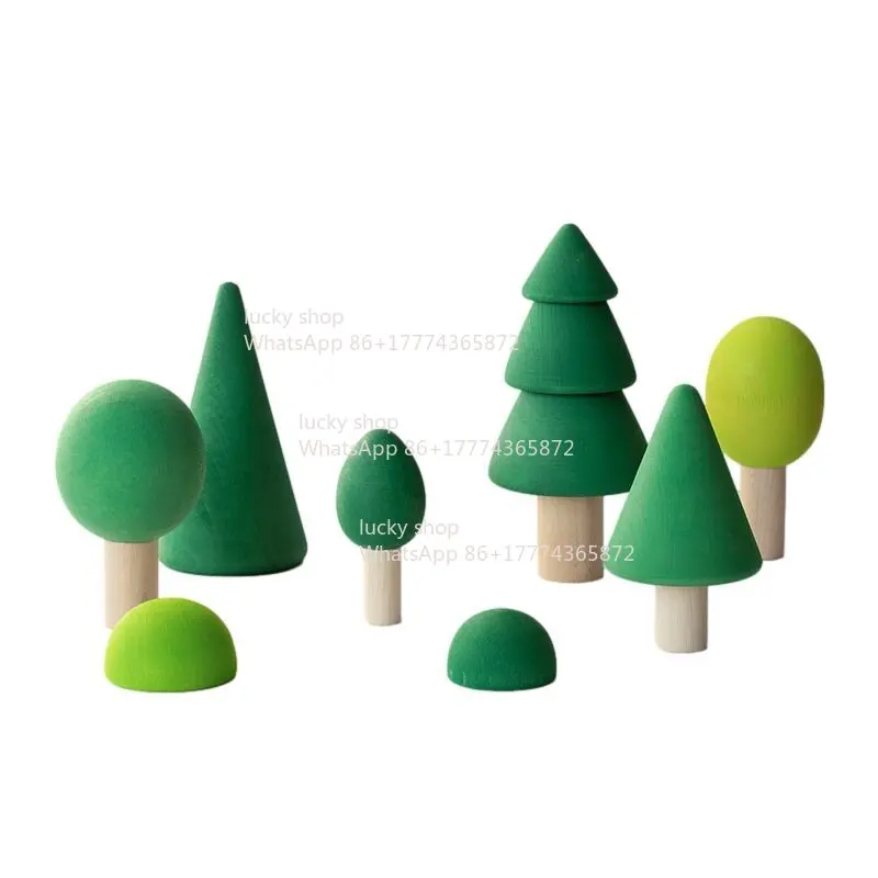 Rainbow Forest Green Small Tree Solid Wood Building Block Children's Room Sand Table Scene Ornament Decorative Photography Props