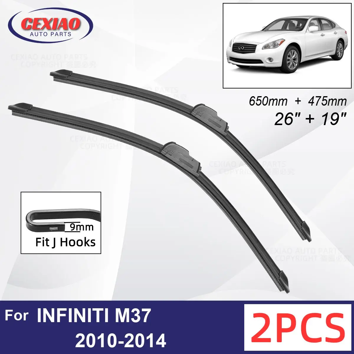 

Car Wiper For INFINITI M37 2010-2014 Front Wiper Blades Soft Rubber Windscreen Wipers Auto Windshield 26" 19" 650mm + 475mm