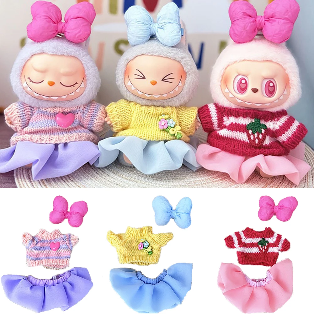 

For 15/17cm 3.0 Big Labubu Pink & Purple Sweater Jelly Gauze Skirt Canvas Shoes Set for Ropa Labubu Doll Accessories