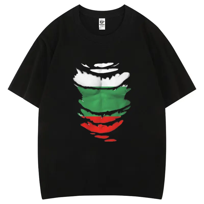 Bulgarian Flag Cotton T-Shirt See Muscles Through Ripped Bulgaria Print Casual Tops Creative Comfortable Breathable Camisetas