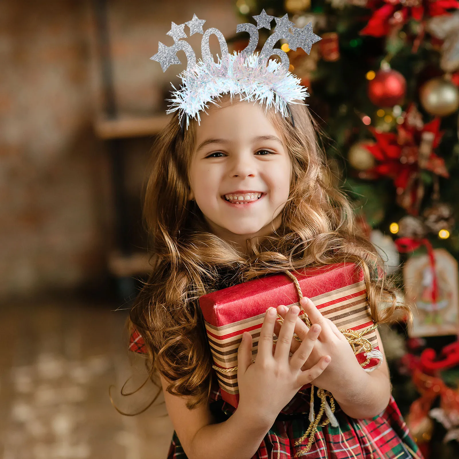 

2 Pcs 2026 Headband Happy New Year Glitter Tiara Headwear Headdresses Silver Festive