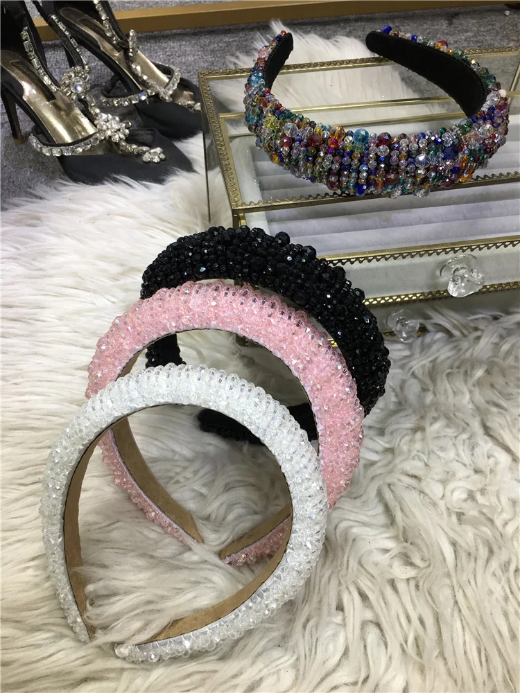 Luxury Rhinestone Pearl Headband Hairpin for Women High Quality Beading Crystal Net Red Handmade Hairbands Sparkling