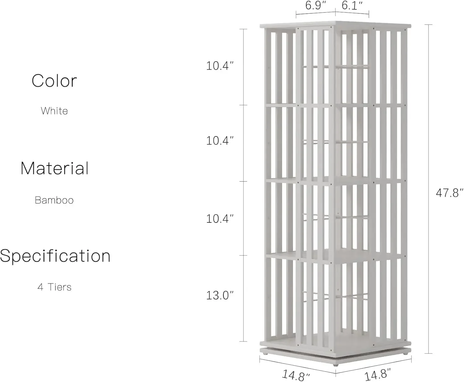 YOWOS Rotating Bookshelf Tower, 360 Display Spinning Bookcase, Bamboo Bookshelf Floor Standing Storage Rack, Wood Narrow Book Sh
