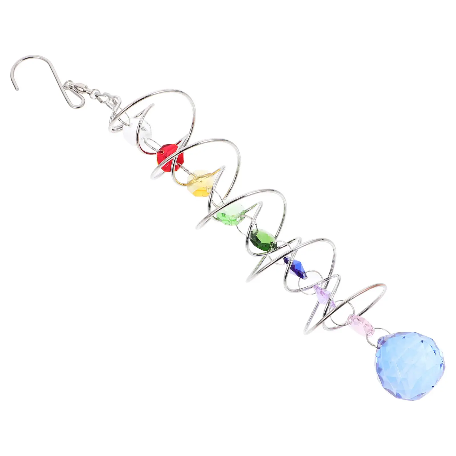 Rainbow Catcher Crystal Ball with Double Helix Ring Garden Sun Catcher Outdoor Hanging Decoration Calming Meditation Wind