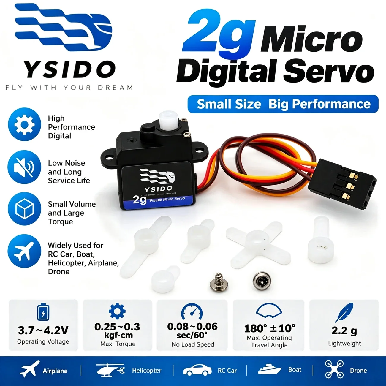 1/5/10/20PCS YSIDO 2g Micro Digital Servo Plastic Gear RC Motor Servo 3.7~4.2V for RC Model Airplane Helicopter Drone Car Boat