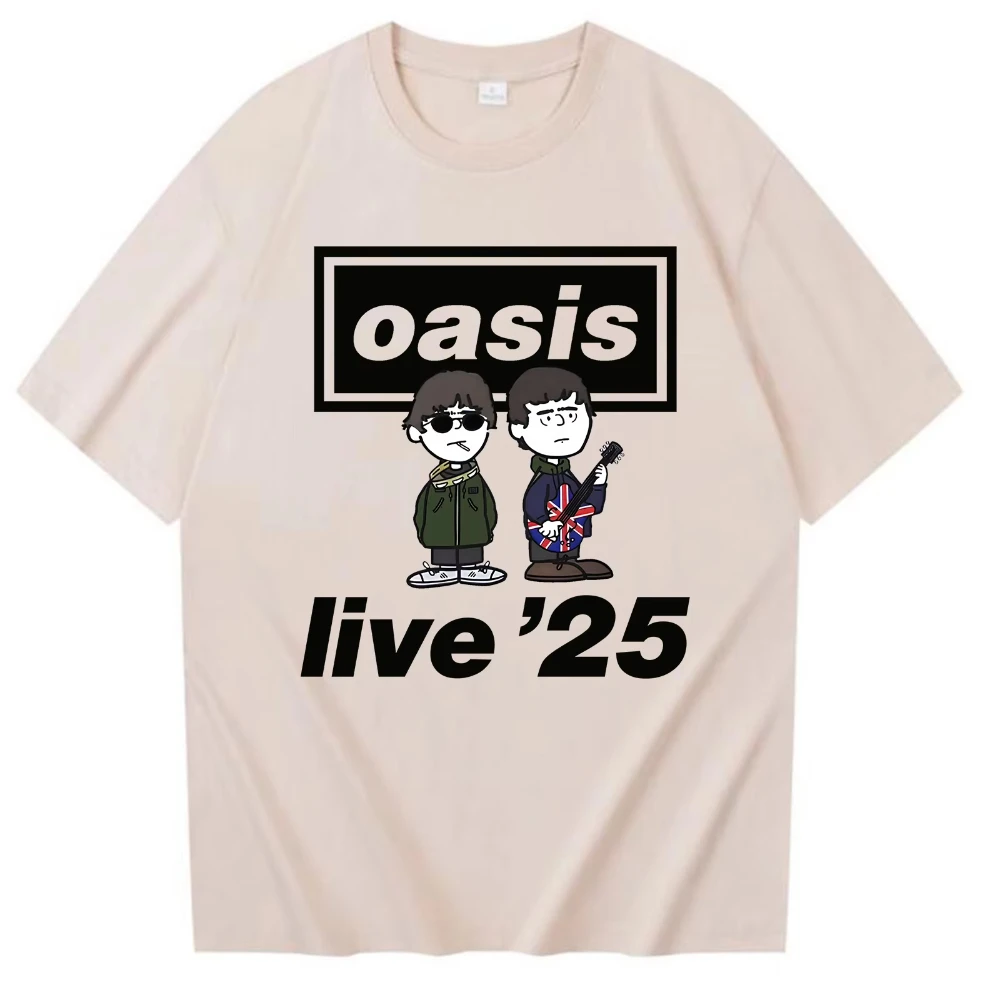 Koszulka zespołu rockowego O-Oasis z trasy Live 25, damska, męska, z nadrukiem kreskówkowym, vintage, oversize, wysokiej jakości bawełna, krótki rękaw.