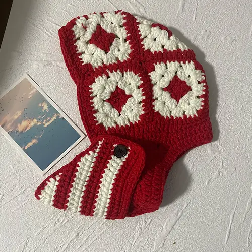INS Korea Autumn Winter Flower Striped Y2K Balaclava Thief Hats For Women Men Mask One-piece Knitted Beanie Caps Gorras - Image 11